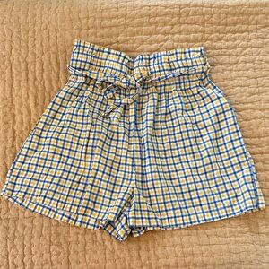 Urban Outfitters Yellow & Blue High-Waist Paperbag Plaid Shorts